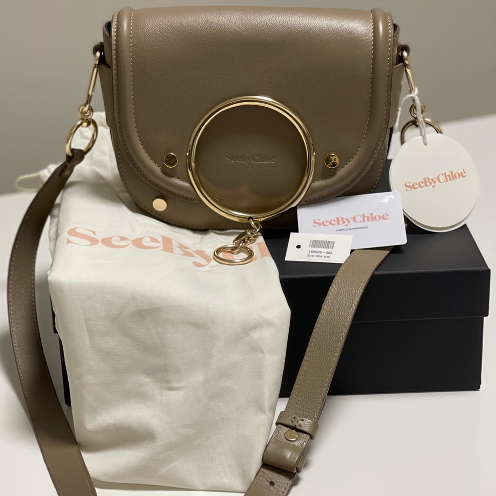 See by Chloe crossbody Mara shoulder bag, color mushroom, gold hardware, EUC